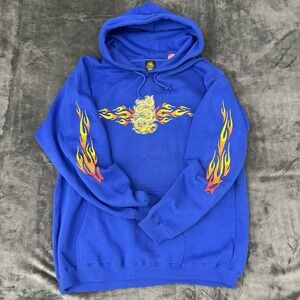 Vintage Dragon Hoodie Mens Extra Large Tribal Flame Sleeve Skater Y2K